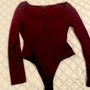 Burgundy, v-notched thong bodysuit